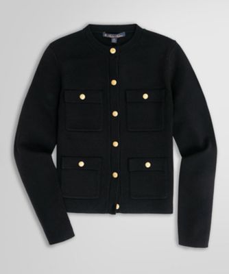 ＜Brooks Brothers＞ミラノリブ　ゴールドボタン　ノーカラーニットジャケット