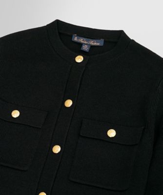 日本製【Brooks Brothers】ノーカラーウールジャケット　SIZEM ミラノリブ ゴールドボタン ノーカラーニットジャケット