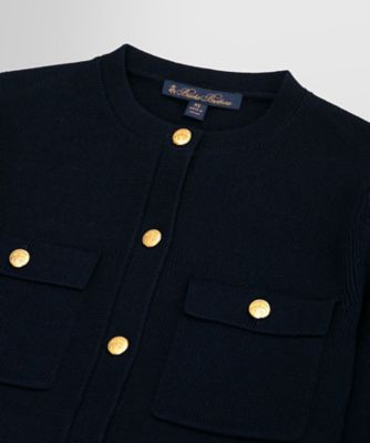 ミラノリブ ゴールドボタン ノーカラーニットジャケット | Brooks