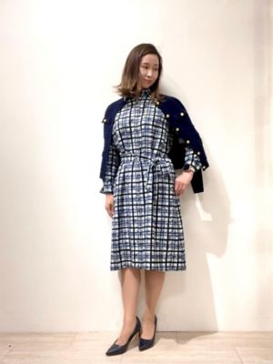 トゥモローランド〈マカフィー〉日本製　金和紙仕様ノーカラーニットジャケット紺38 ミラノリブ ゴールドボタン ノーカラーニットジャケット