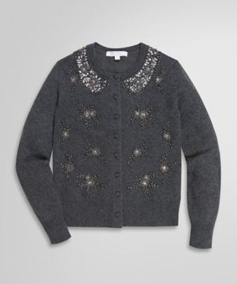 ＜Brooks Brothers＞メリノウール　ビジューエンブロイダリー　クルーネックカーディガン