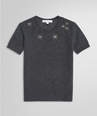 ＜Brooks Brothers＞メリノウール　ビジューエンブロイダリー　クルーネック　ショートスリーブセーター