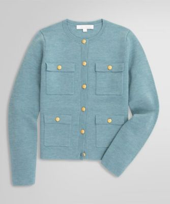 ＜Brooks Brothers＞ウール　ミラノリブ　ゴールドボタン　ノーカラーニットジャケット
