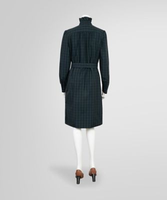 コットン ラッフルカラー ブラックウォッチ シャツワンピース