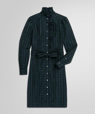 新品　Brooks Brothers ウェアワンピース2点セット コットン ラッフルカラー ブラックウォッチ シャツワンピース