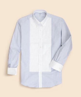 ＜Brooks Brothers＞コットン　オックスフォード　１０プリーツ　ストライプ　フレンチカフス　フォーマルボタンダウンシャツ　Ｒｅｇｕｌａｒ　Ｆｉｔ
