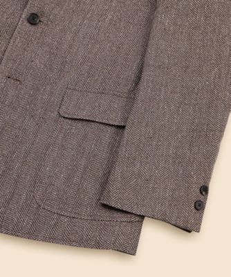 ウール／コットン／リネン ヘリンボーン 段返り3ボタンサック