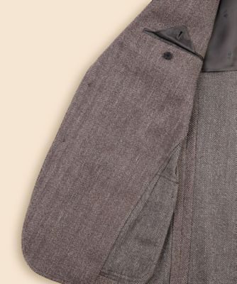 ウール／コットン／リネン ヘリンボーン 段返り3ボタンサック