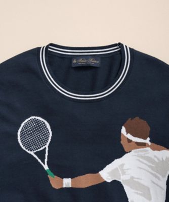 スーピマコットン テニスプレイヤーインターシャ クルーネックセーター