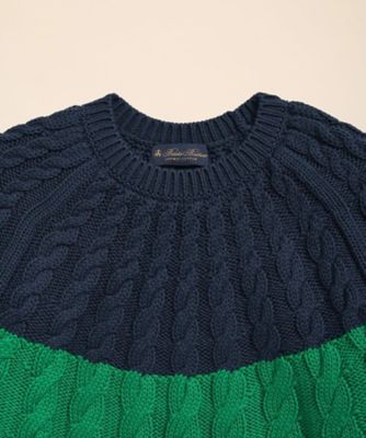 スーピマコットン ヨークカラーブロック ケーブル クルーネック