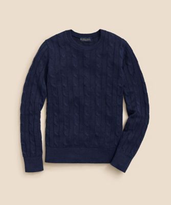 【SALE】Brooks Brothers/ブルックス ブラザーズ リネン ケーブル クルーネックセーター 502ネイビー トップス【三越伊勢丹/公式】