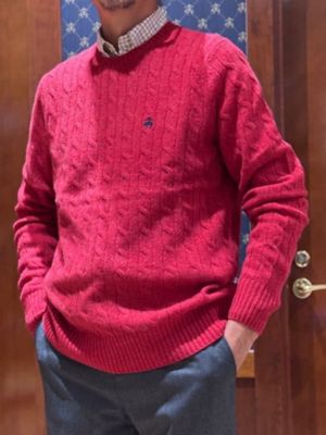 ＜Brooks Brothers＞ラムズウール　ＧＦロゴ　ケーブル　クルーネックセーター