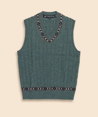 ＜Brooks Brothers＞ウール　ケーブル　フェアアイルトリム　Ｖネックテニスベスト
