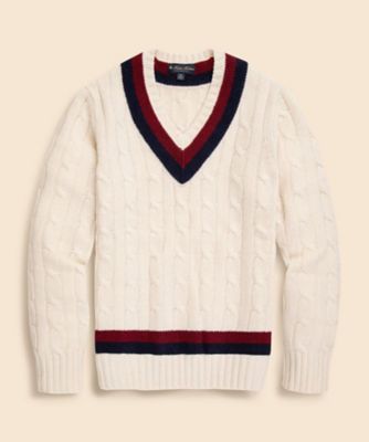 ＜Brooks Brothers＞ウール　ケーブル　Ｖネックテニスセーター