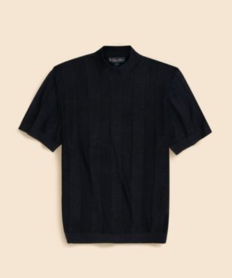 リネン ストライプ モックネック ショートスリーブセーター | Brooks