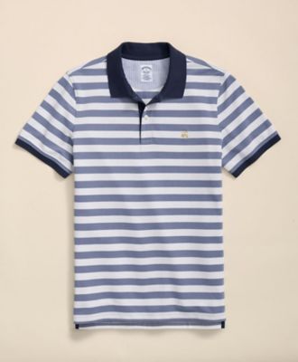ポロシャツ ネイビーとホワイト ストライプ スーピマコットンストレッチピケ GFロゴ マリナーストライプ