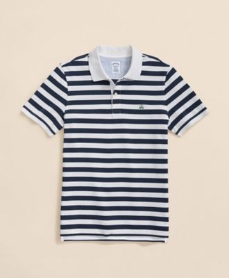 ポロシャツ ネイビーとホワイト ストライプ スーピマコットンストレッチピケ GFロゴ マリナーストライプ