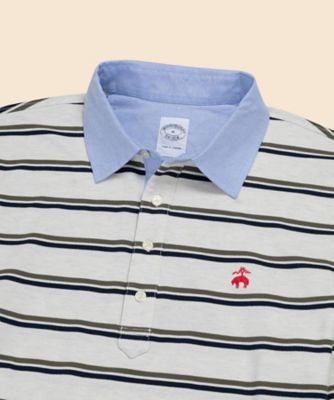 未使用 brooks brothers GF コットン ボーダー ポロシャツ ストレッチコットン GFロゴ ダブルストライプ ロングスリーブ