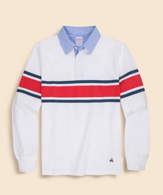 BROOKSBROTHERS　 ラガーシャツ 赤と紺 ストライプ コットンジャージー GFロゴ チェストストライプ ラグビー
