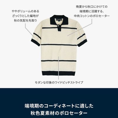 コットン ワイドピッチストライプ ポロセーター | Brooks Brothers