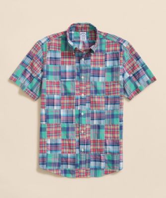 ＜Brooks Brothers＞コットン　マドラスパッチワーク　ショートスリーブ　カジュアルシャツ　Ｒｅｇｕｌａｒ　Ｆｉｔ