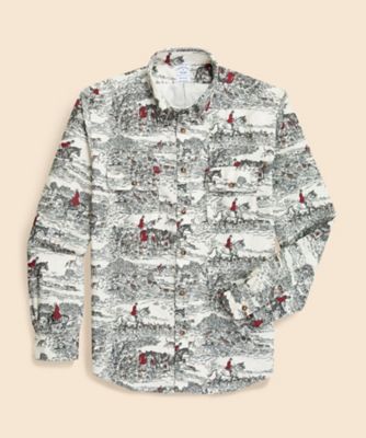 ＜Brooks Brothers＞コットンフランネル　ポールブラウン　プリント　カジュアルシャツ　Ｒｅｇｕｌａｒ　Ｆｉｔ