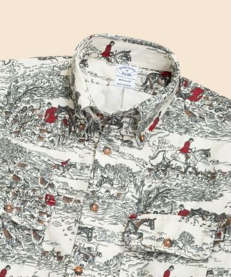 新品未使用✨ Brooks Brothers REGENT × CANONICO コットンフランネル ポールブラウン プリント カジュアルシャツ