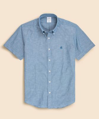 ＜Brooks Brothers＞コットン　インディゴシャンブレー　ＧＦロゴ　ショートスリーブ　カジュアルシャツ　Ｒｅｇｕｌａｒ