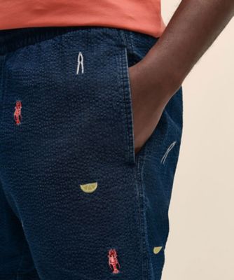 ブルックスブラザーズ（Brooks Brothers）/コットン　シアサッカー　ロブスターエンブロイダリー　6inフライデーショーツ コットン シアサッカー ロブスターエンブロイダリー 6inフライデー