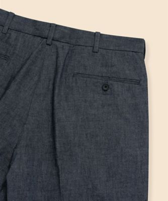 コットン シャンブレー プリーテッドパンツ PLT | Brooks Brothers