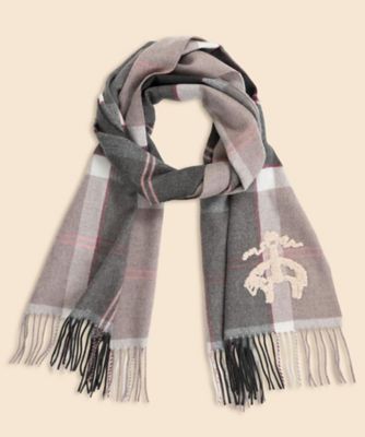 美品 Brooks Brothers 英国製 カシミヤ マフラー チェック 高級 カシミヤ グレンチェック／ソリッド ダブルフェイス マフラー | Brooks