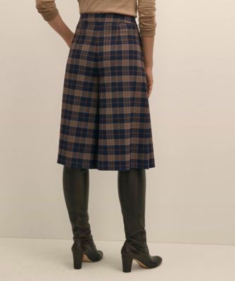 ポリエステルブレンド タータンチェック キュロットパンツ