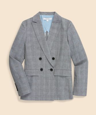 ＜Brooks Brothers＞リネン／コットン　グレンチェック　ダブル４ボタン　ピークトラペルジャケット