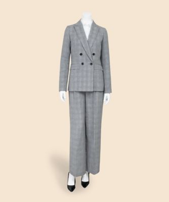 リネン／コットン グレンチェック ダブル4ボタン ピークトラペル