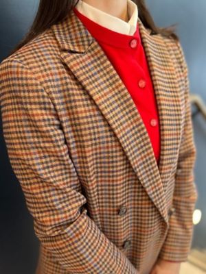 ウールブレンド ガンクラブチェック ダブル4ボタン ピークトラペル