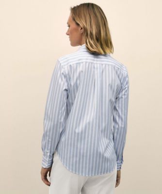 Brooks Brothers 大特価 ストライプシャツ コットンポプリン フロントパッチワーク ストライプシャツ
