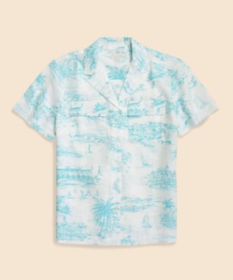 Brooks Brothers 半袖シャツ　リネン　水色　M リネン トワルドジュイ ショートスリーブシャツ | Brooks
