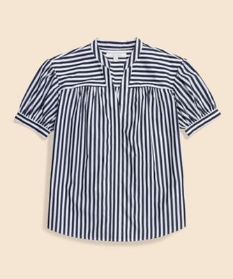 【SALE】Brooks Brothers/ブルックス ブラザーズ スーピマコットンポプリン ストライプ ショートスリーブシャツ 527ネイビー×ホワイト トップス【三越伊勢丹/公式】