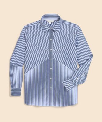 コットンポプリン フロントパッチワーク ストライプシャツ | Brooks