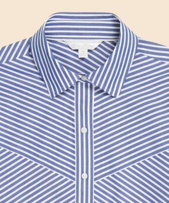 コットンポプリン フロントパッチワーク ストライプシャツ | Brooks