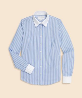 ＜Brooks Brothers＞コットンストレッチ　ストライプ　クレリックシャツ　Ｆｉｔｔｅｄ　Ｆｉｔ