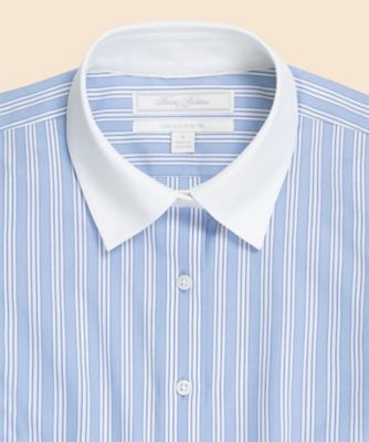 コットンストレッチ ストライプ クレリックシャツ Fitted