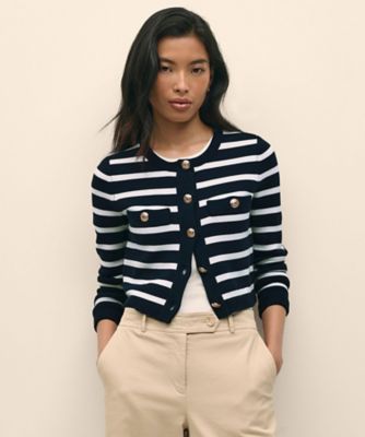 ＜Brooks Brothers＞スーピマコットン　ＧＦメタルボタン　マリナーストライプ　ニットジャケット