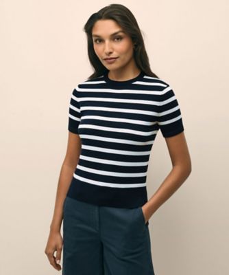 ＜Brooks Brothers＞スーピマコットン　マリナーストライプ　ショートスリーブセーター