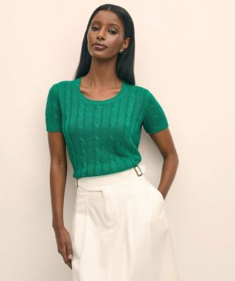 ＜Brooks Brothers＞リネン　ケーブル　ショートスリーブセーター