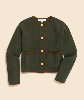 ＜Brooks Brothers＞メリノウール　スウェードトリム　ニットジャケット