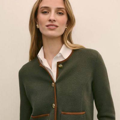 メリノウール スウェードトリム ニットジャケット | Brooks Brothers