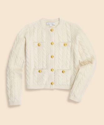 【送料無料】Brooks Brothers/ブルックス ブラザーズ メリノウール/カシミヤ ケーブル ゴールドボタン クルーネックカーディガン 1ホワイト トップス【三越伊勢丹/公式】