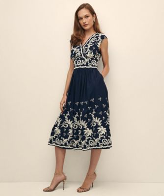 ＜Brooks Brothers＞コットンボイル　ボタニカルエンブロイダリー　フレアワンピース