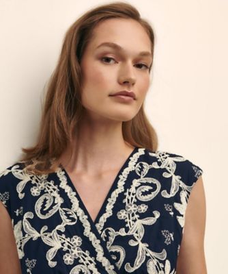 コットンボイル ボタニカルエンブロイダリー フレアワンピース